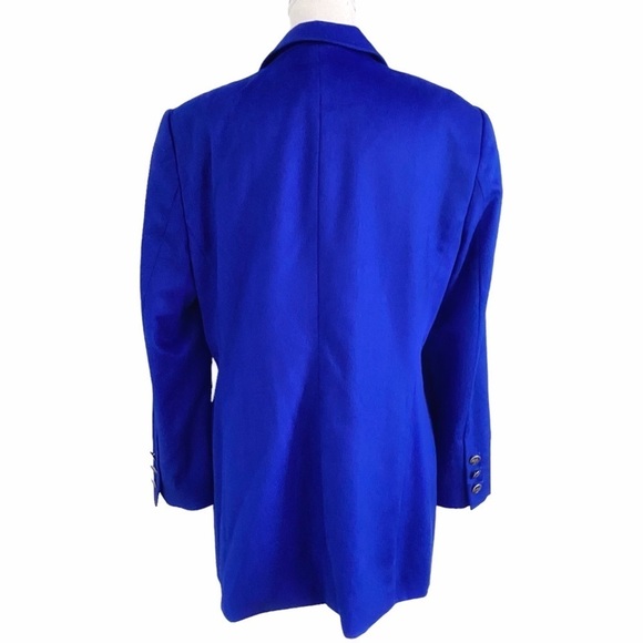 ESCADA MARGARETHA LEY VINTAGE RABBIT NEW WOOL ROYAL BLUE LONG BLAZER JACKET - L - Picture 3 of 10